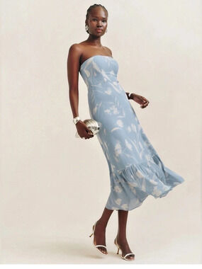 Reformation Arta Floral Midi Dress Blue & White Size 6 Like New